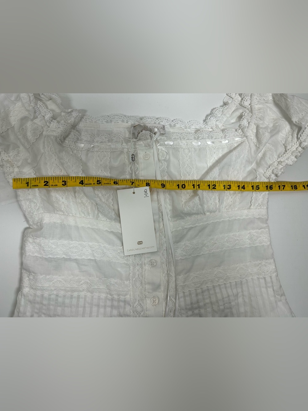Caroline Constas White Cotton Lace-Trim Corset Peasant Romantic Blouse Peplum - Picture 10 of 10